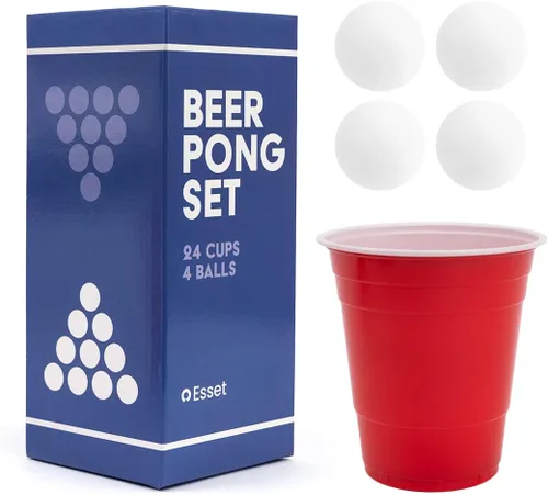 Juego de Beer Pong: 24 tazas reutilizables y 4 bolas de pong duraderas | Juego de fiesta #1 de Estados Unidos, eventos al aire libre y regalos para