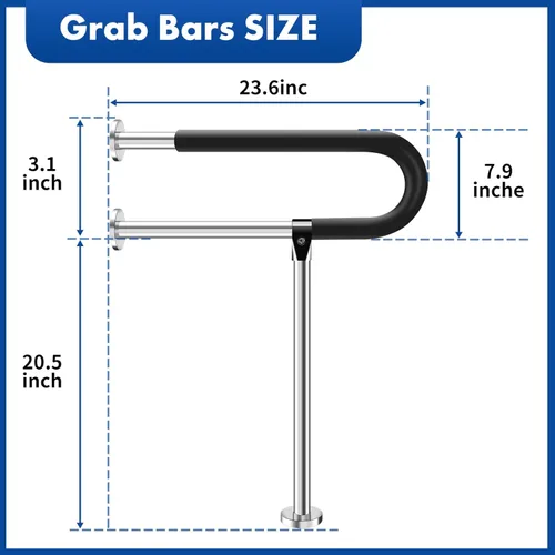 Miniatura 3 de Barras de agarre de acero inoxidable para discapacitados, pasamanos de inodoro de 23.6 pulgadas, barra de seguridad para baño, barra de soporte
