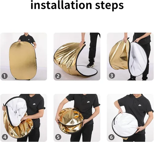 Miniatura 4 de Godox, reflector de luz plegable para fotografía de 60x90 cm, 5 en 1, disco ovalado múltiple difusor con bolsa de transporte - oro, plata, negro