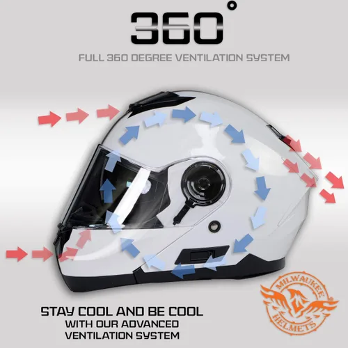 Miniatura 4 de Milwaukee Helmets MPH9816DOT 'Breeze' - Casco modular de motocicleta avanzado blanco para hombres y mujeres con visera desplegable