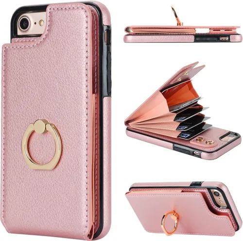 Miniatura 11 de Folosu Funda tipo cartera para iPhone SE (2022) iPhone SE (2020) iPhone 7/8 con soporte para tarjetas, soporte de anillo de rotación de 360°, Azul