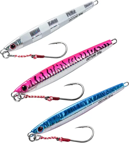 Miniatura 11 de Goture Fishing Jigs Saltwater 60g-200g with Assist Hook, Glow Vertical Jigs, Speed Fast Lead Jig Sea Fishing Jigging Spoon Lures for Tuna, Salmon