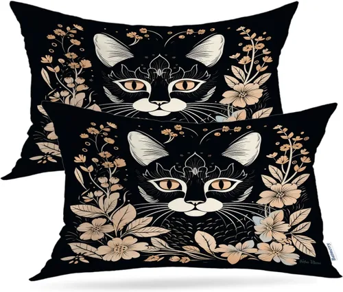 Miniatura 68 de Batmerry Black Cat Green Leaves Throw Pillow Covers, Cat Among Foliage Decorative Pillow Covers Digital Printing Blended Fabric for Couch Sofa Bed