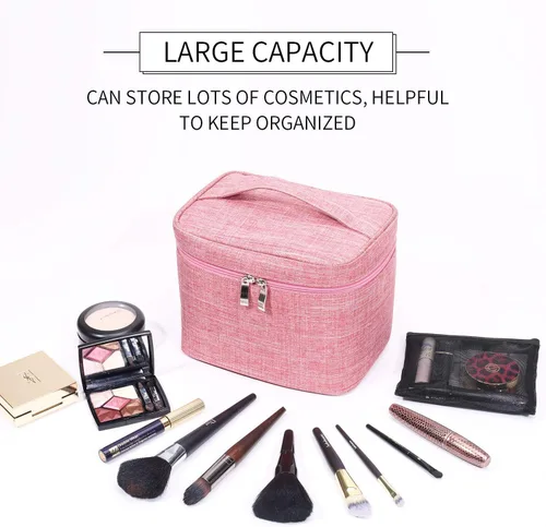 Miniatura 4 de Bolsa de maquillaje de viaje para maquillaje, bolsa de cosméticos, organizador de maquillaje con bolsa de malla, bolsa de soporte para brochas