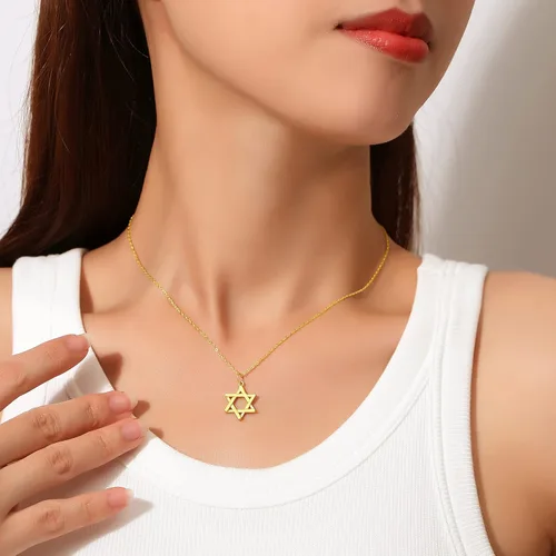 Miniatura 2 de Collar con colgante de estrella de David de plata de ley 925 mate con cepillo de 18 pulgadas