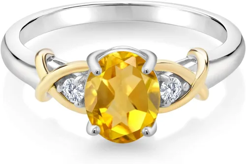 Miniatura 8 de Anillo de compromiso de oro amarillo de 10 quilates y plata 925 con piedra natal y diamantes cultivados en laboratorio para mujer, ovalado de 0.315