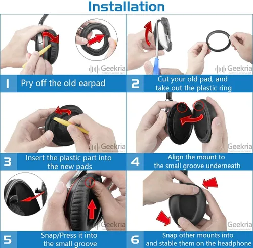 Miniatura 5 de Geekria Almohadillas de repuesto para auriculares MDR-10RBT, MDR-10RNC, MDR-10R, piezas de reparación con guía de video (negro)