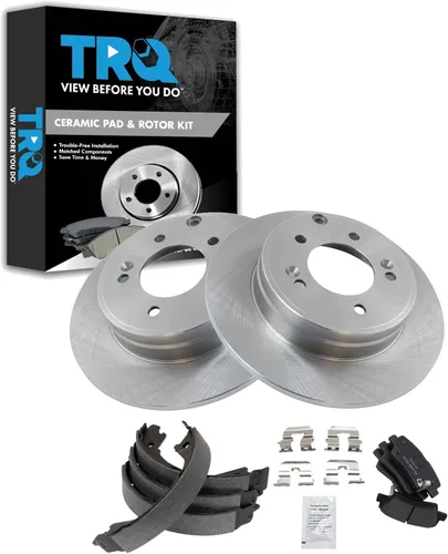 Miniatura 18 de TRQ Kit de pastillas de freno y rotor Posi trasero premium con zapatas de estacionamiento para camión GM SUV