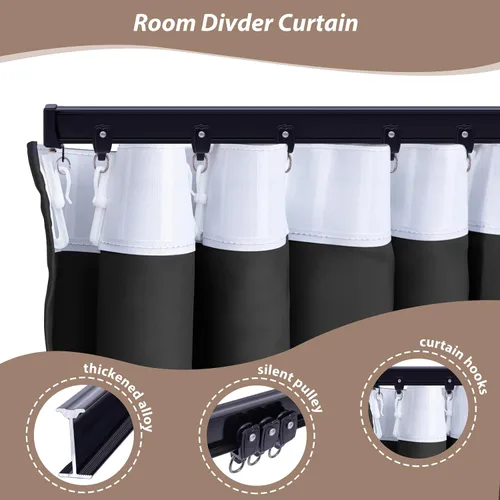 Miniatura 5 de Cortinas divisoras de habitación con juego de rieles de cortina de techo, cortina de ventana para dormitorio, sala de estar, oscurecimiento total