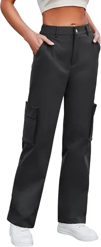 Miniatura 2 de ETOSELL Pantalones cargo de cintura alta para mujer, pantalones casuales de pierna ancha, elásticos, Y2K Streetwear con 6 bolsillos