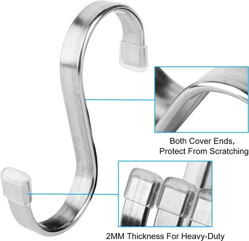 Miniatura 3 de Paquete de 10 Ganchos Planos en S - Ganchos en S de Acero Inoxidable Resistentes de 3 Pulgadas para Colgar Ollas, Sartenes, Plantas, Tazas de Café
