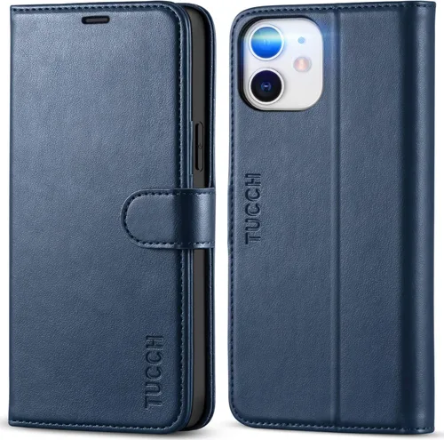 Miniatura 14 de TUCCH Funda tipo cartera, iPhone 12 Pro/12 5G, azul lago, carcasa interior de TPU a prueba de golpes, piel sintética, bloqueo RFID, soporte