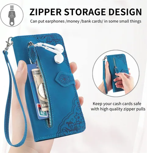 Miniatura 3 de Funda tipo cartera para Moto G Pure/G Power 2022/G Play 2023, funda de piel sintética de lujo con cremallera y soporte para tarjeta de crédito