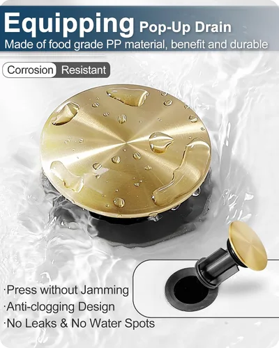 Miniatura 7 de Grifo para fregadero de recipiente, grifo de baño alto de latón en cascada, 1 manija, grifos dorados para mueble de baño, 1 agujero con drenaje