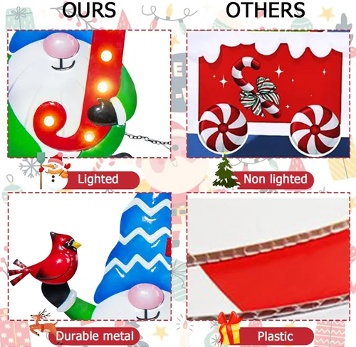 Miniatura 6 de Afirst Estacas de metal para patio de Navidad, decoración de patio al aire libre, gnomos que sostienen alegría, estacas de metal iluminadas, estaca