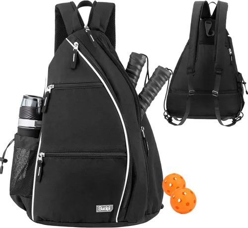 Sucipi Pickleball Bag - Men's & Women's Pickleball Backpack, Adjustable Sling Bag w/Fence Hook/Large Capacity/Safety Pocket Negro profundo