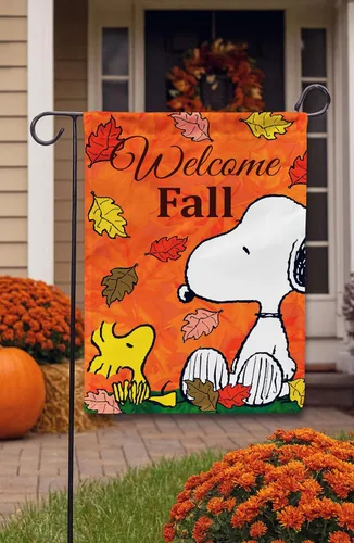 Miniatura 3 de Flagology, PEANUTS Falling Leaves Welcome Snoopy & Woodstock - Bandera de jardín de 12 x 18 pulgadas, bandera para exteriores, tela exclusiva