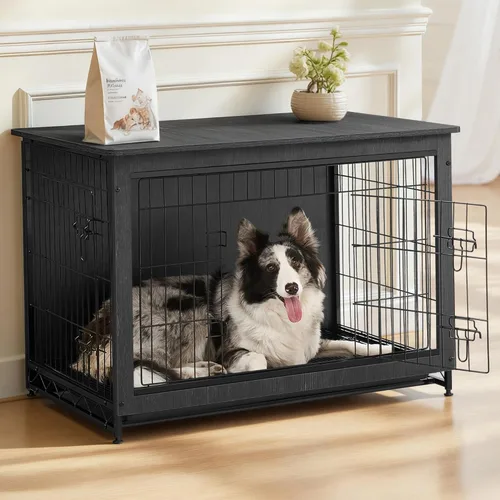 Feandrea Muebles de jaula para perros, mesa auxiliar auxiliar de 38.6 pulgadas, moderna perrera para perros de interior de hasta 70 libras, jaula