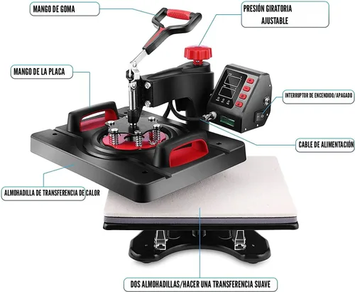 Miniatura 7 de AKEYDIY - Prensa de calor profesional 8 en 1, máquina de sublimación de 12" X 15", máquina de presión para camisas, con oscilación de 360° - Prensa