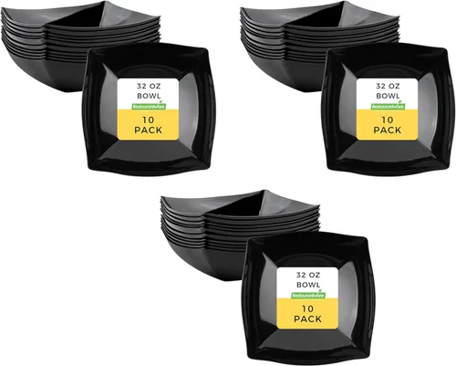 Miniatura 23 de Restaurantware Moderna - Cuencos de plástico de lujo de 8 onzas, 10 cuencos cuadrados desechables para ensalada, duraderos y resistentes