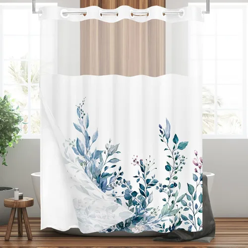 Miniatura 16 de Tititex Spun Sugar - Juego de cortinas de ducha de eucalipto azul claro, hojas de acuarela brillantes en la parte superior, decoración floral