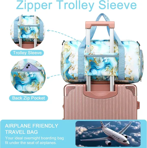 Miniatura 7 de BLUBOON Bolsa de lona deportiva para mujeres y niñas, bolsa de lona para el fin de semana, Guijarro azul blanco