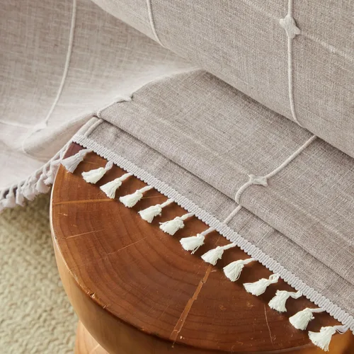 Miniatura 53 de ZeeMart - Mantel de mesa con diseño de cuadrícula boho y borlas (blanco roto, 132 cm x 132 cm), mantel de gran peso de lino a cuadros bordado