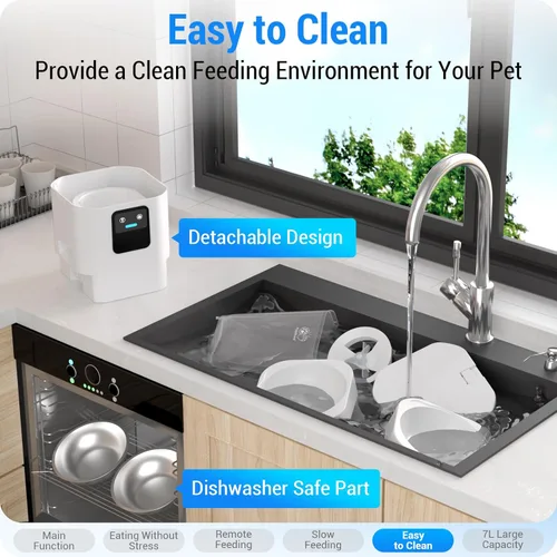 Miniatura 6 de Frienhund Comedero Automático para Gatos 2 Gatos con Alimentación Lenta: Comedero Automático Doble para Perros con WiFi 5G, Dispensador de Comida