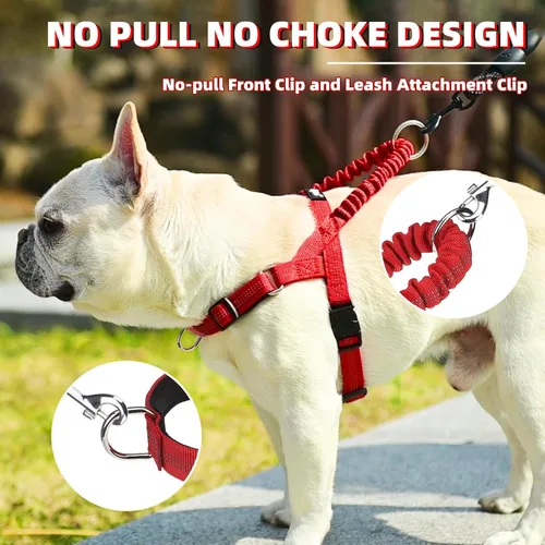 Miniatura 2 de PUPTECK Arnés sin tirones para perro de tamaño mediano, ajustable con chaleco reflectante para mascotas con asa de bungee, a prueba de escapes y sin