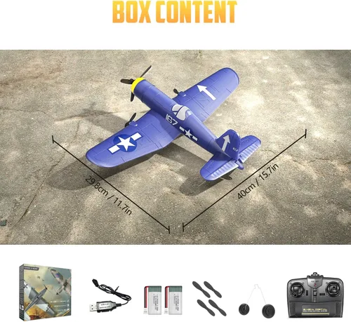 Miniatura 6 de HAWK'S WORK Avión RC de 3 canales F4U Corsair, Warbird con control remoto listo para volar, estabilizador de giroscopio de 6 ejes de 2.4 GHz, fácil