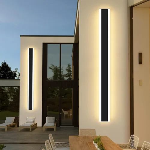 Miniatura 104 de Luz de pared exterior moderna de 47 pulgadas, accesorios de iluminación exterior de acrílico negro de 3000K, montaje en pared, luces de porche