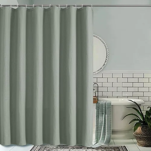 Miniatura 23 de OVZME Juego de cortina de ducha de tela para cabina - 36x72, tejido de gofre 230GSM, cortinas de ducha pequeñas para cabina estrecha, cortina