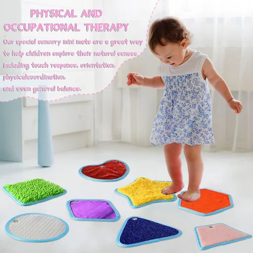 Miniatura 4 de Boao Juego de 8 mini alfombrillas sensoriales surtidas texturizadas, azulejos sensoriales para el suelo, juguetes táctiles educativos