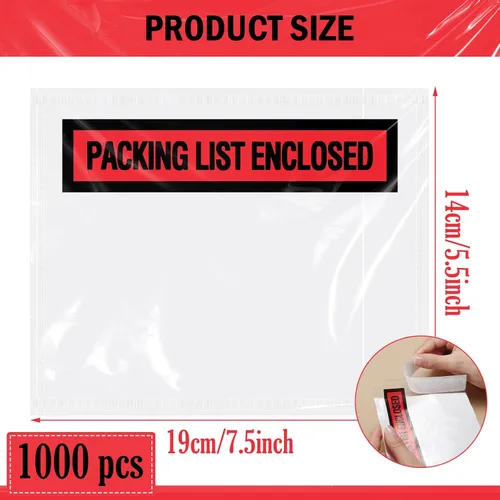 Miniatura 2 de 1000 bolsas para sobres de embalaje, transparentes autoadhesivas, fundas impermeables para listas de embalaje, sobres, bolsillos, carga superior