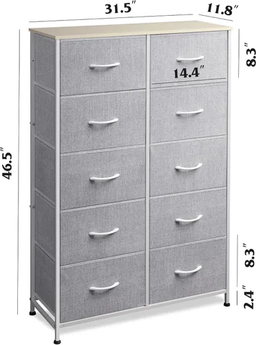 Miniatura 3 de WLIVE - Cómoda alta para dormitorio con 10 cajones, cómoda de dormitorio, muebles de dormitorio, unidad organizadora de almacenamiento con cajones