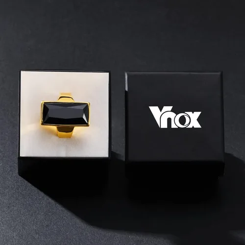 Miniatura 5 de Stainless Steel Gold Plated Rectangular Black Glass Crystal Ring for Women,Best Friend Gift