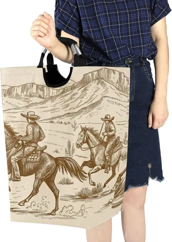 Miniatura 7 de Cesto de lavandería con asa de vaquero del desierto occidental, cesta plegable para ropa sucia, organizador de lavandería grande