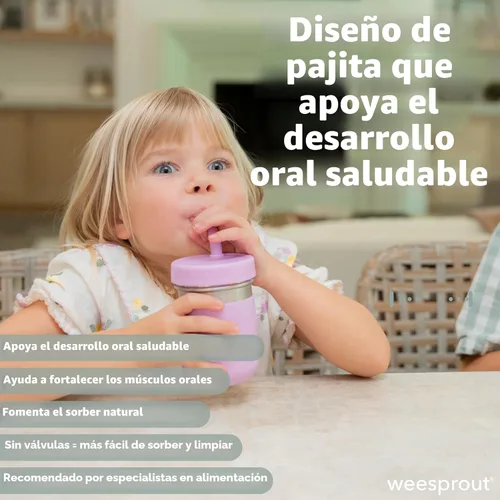 Miniatura 3 de WeeSprout Vasos 2 en 1 para niños, vaso de acero inoxidable duradero para batidos, pajitas de silicona con tapones, tapas giratorias de plástico