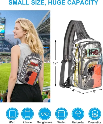 Miniatura 2 de Mochila transparente aprobada para estadios de 12 × 12 × 6 con correas de hombro transpirables, bolsa transparente para estadio de trabajo, Gris