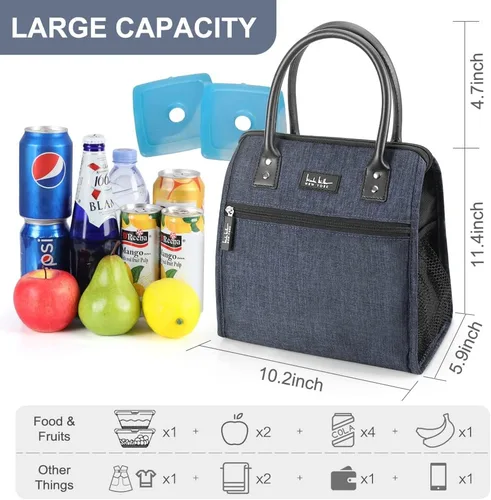 Miniatura 4 de Nicole Miller - Bolsa térmica para el almuerzo, bolsa térmica suave de gran apertura, bolsa de hielo para alimentos con soporte para botellas de Azul