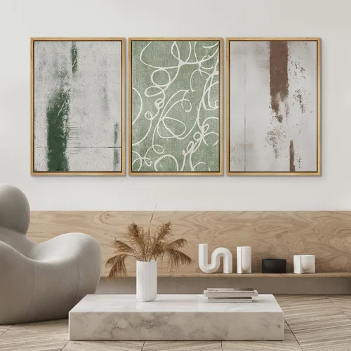 Miniatura 526 de SIGNWIN Lienzo enmarcado para pared, arte con pinceladas de flujo neutro en tonos beige abstractos, ilustraciones, arte moderno, decorativo