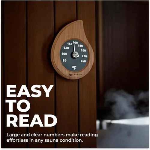 Miniatura 2 de Termómetro de sauna de madera de alta calidad, números grandes, duradero y duradero, termómetro de sauna fácil de instalar Fahrenheit