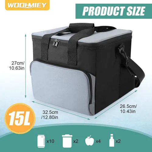 Miniatura 4 de Bolsa térmica eléctrica portátil de 15 L, bolsa de forro impermeable para automóvil, enfriador de viaje termoeléctrico de lado suave con correa
