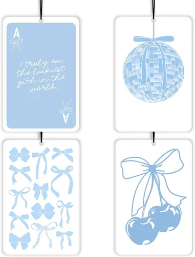 Miniatura 9 de Ambientador de coche Coquette de lavanda cristiana con lazo azul, 4 piezas, con versículo bíblico femenino, decoración colgante para autos, armario