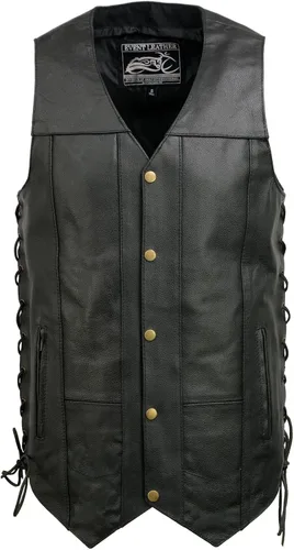 Miniatura 9 de EVENT LEATHER EL5391TALL - Chaleco de cuero negro para hombre, tallas altas con 10 bolsillos, chalecos de motocicleta para adultos