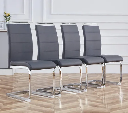 Miniatura 20 de Baysitone Juego de 2 sillas de comedor modernas, de piel sintética sintética, con respaldo alto, tapizadas, con diseño de respaldo a rayas Negro