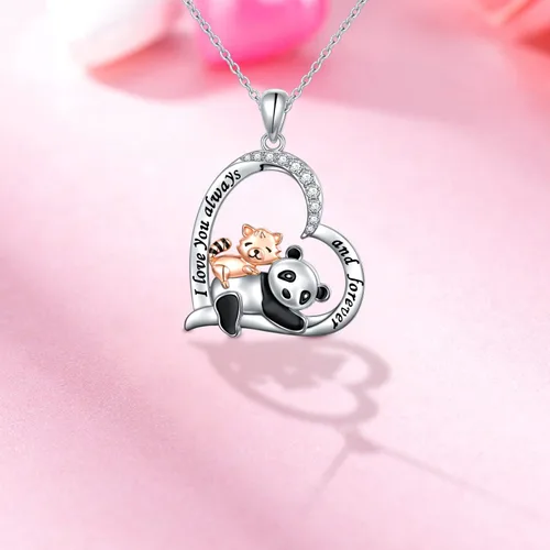 Miniatura 5 de HOOHWE Collar de plata de ley con colgante de panda rojo lindos regalos de joyería de panda para mujeres y niñas Plata No es una piedra preciosa