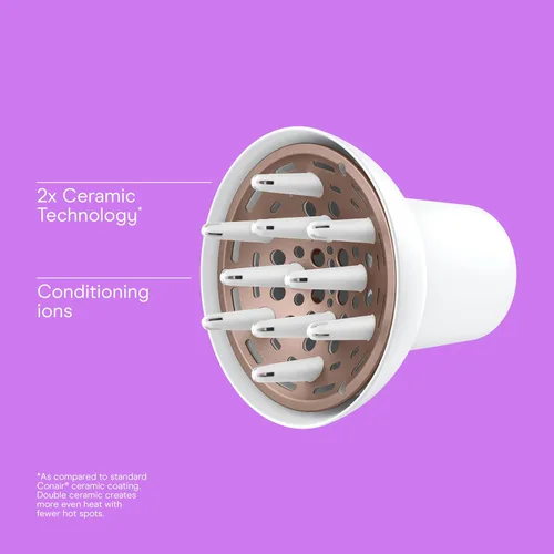Miniatura 2 de Conair Difusor universal de cerámica doble para secador de pelo, difusor universal voluminizador para rizos sin encrespamiento, se adapta a Blanco