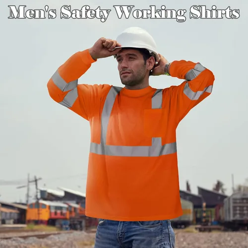 Miniatura 6 de Amylove 4 piezas de camisa de seguridad de manga larga de alta visibilidad reflectante para trabajo en construcción para hombres y mujeres
