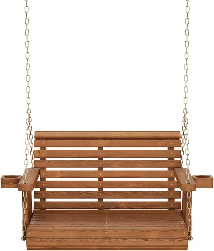 Miniatura 18 de Columpio Amish resistente para terraza (800 lb) con cadenas para colgar y posavasos Tinte negro semisólido